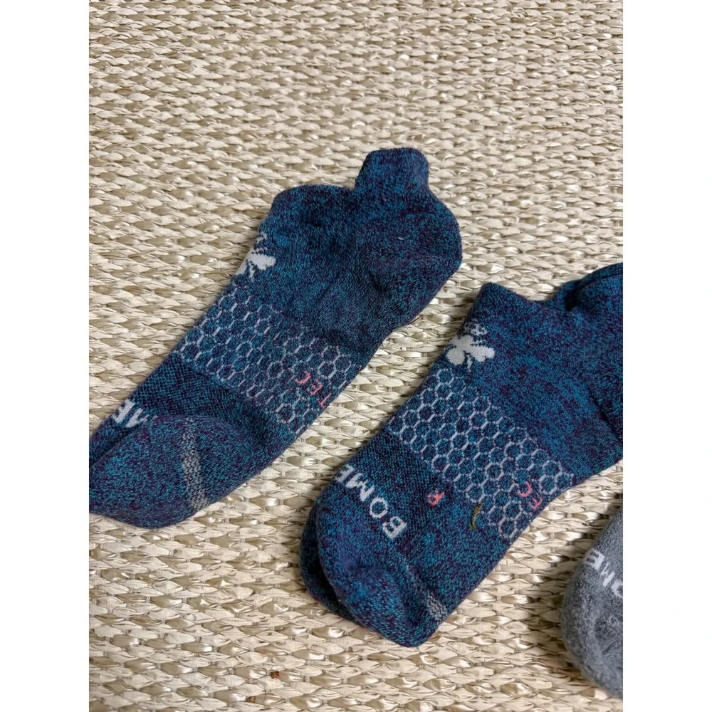 Bombas Womens Socks Bundle Ankle and Gripper Crew Socks Blue Grey Medium 2 Pairs